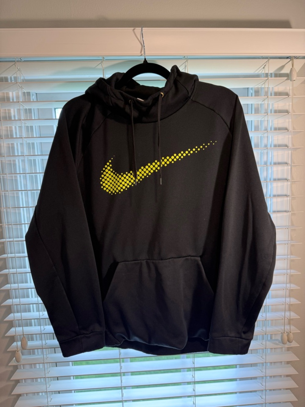 Nike Men’s Black Crewneck Hoodie with Yellow Dotted Swoosh
